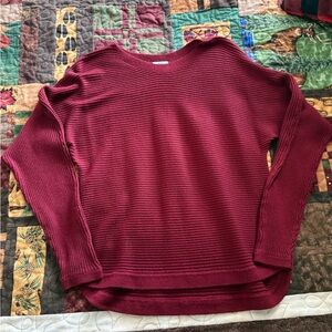 Ardene Deep Red Ribbed Crew Neck Sweater